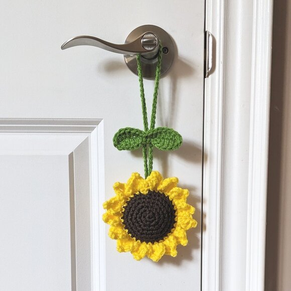 Crochet Sunflower Car Mirror Hanging Charm | Crochet Hanging Accessory - Picture 6 of 10